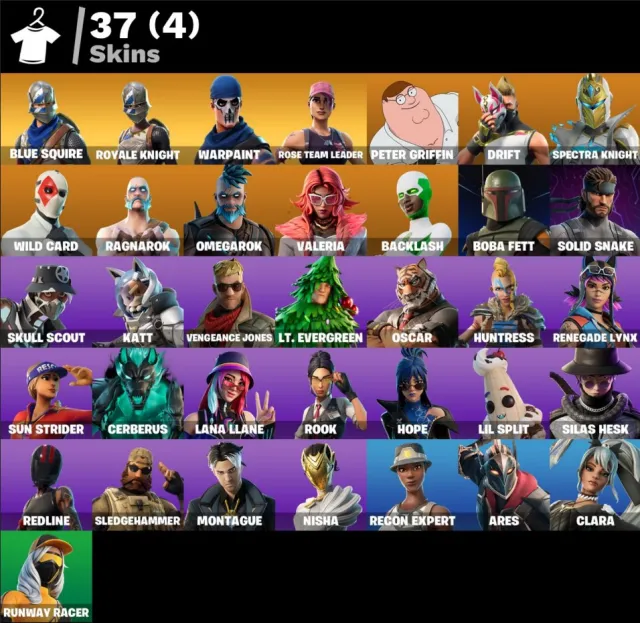 37 skins | OG STW | Blue Squire | Royale Knight | Drift | Backlash | 920 VB, Sale, skins 37