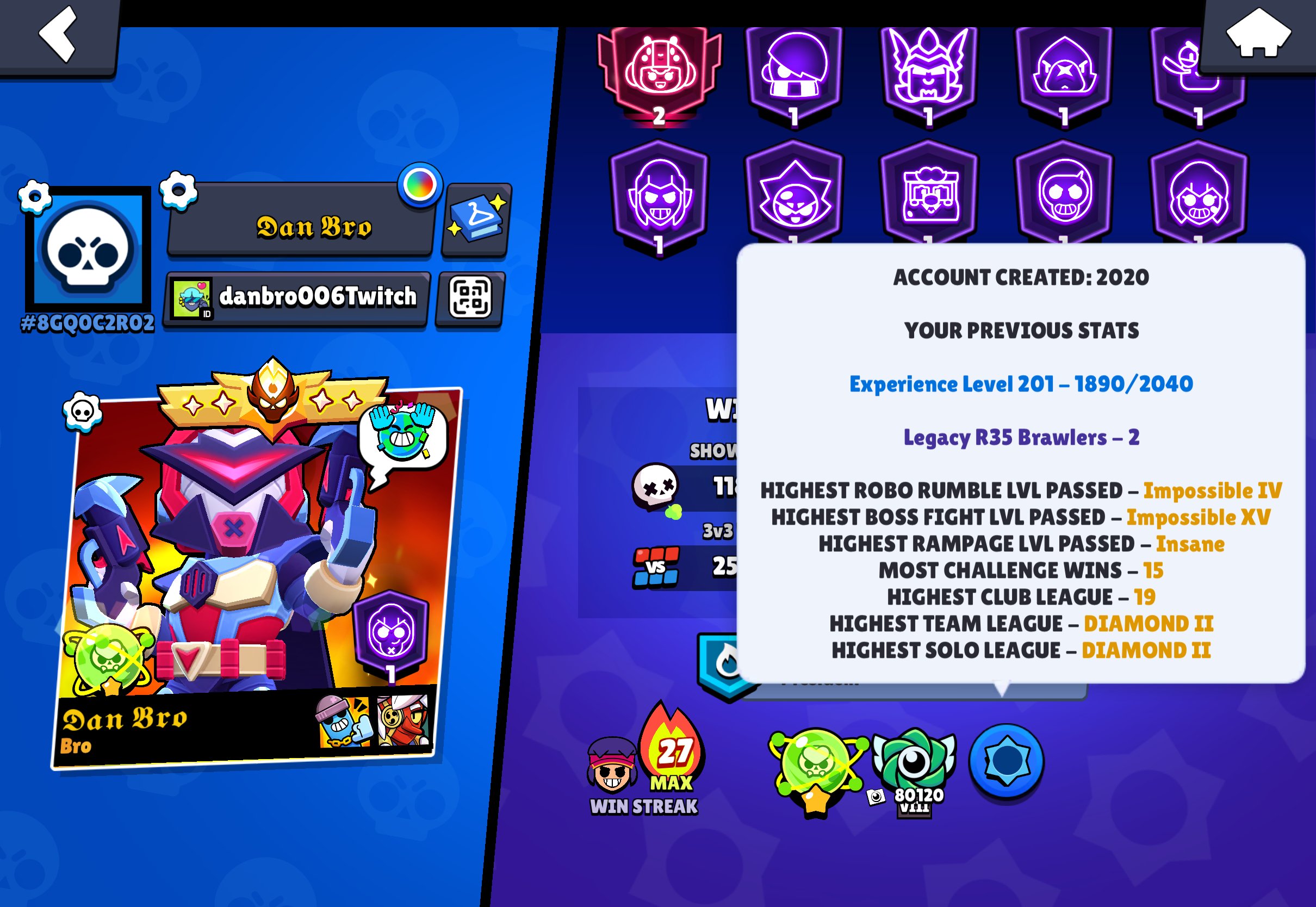Old account, trophies 142000, brawlers 105, primes 107