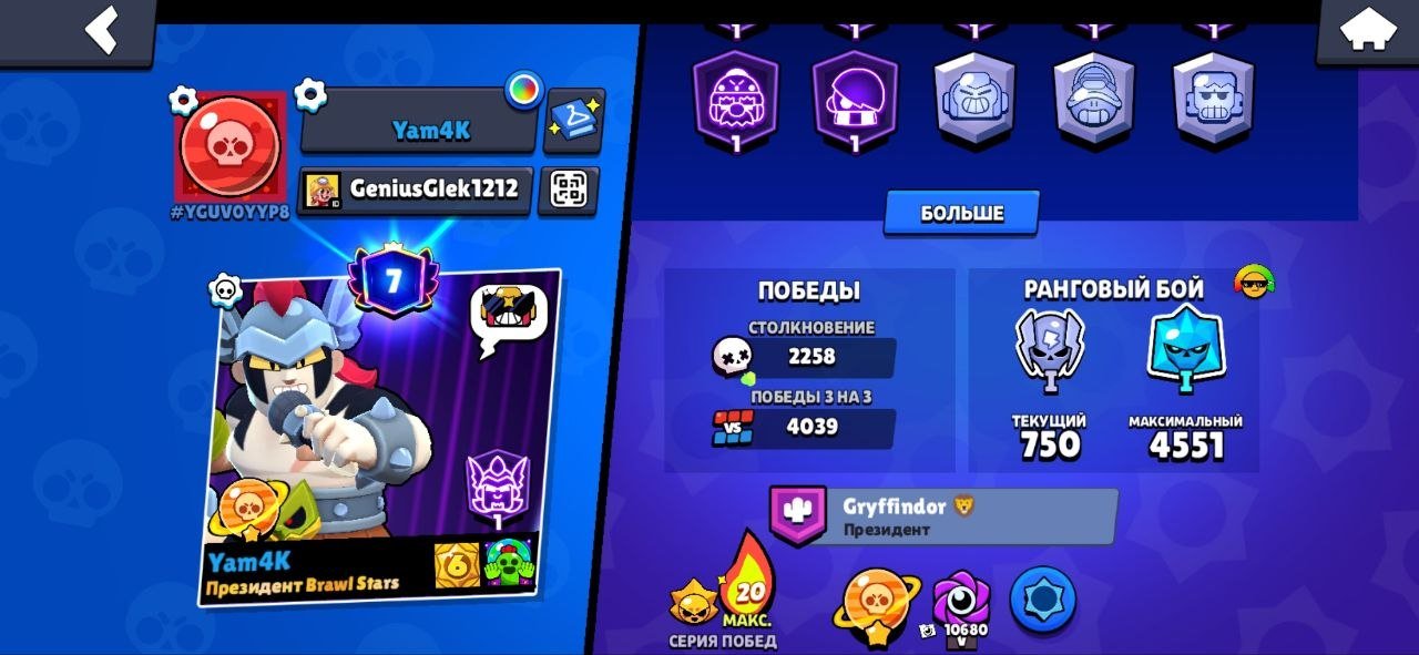 There are all the cup brawlers with 40,000 thousand, a nickname change, and many cool graffiti skins, trophies 40000, brawlers 104, primes 7
