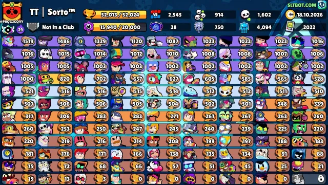 Топ аккаунт для игры!!, 52000 кубков, 107 бравлеров, 28 праймов