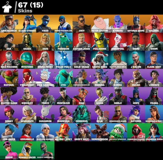 👕 67 скинов 🎮 1375 Уровень 💰 150 V-bucks 💰 Lina Scorch | Cloud Striker | Fixer | Point Patroller |, Продажа, скины 67