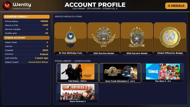 🔥 [CS2 PRIME] +4 RARE MEDALS: 10 YEAR ANNIVERSARY — 2020 | +1 GAME | FULL ACCESS #3AQALN, Sale, Inventory empty, PRIME available