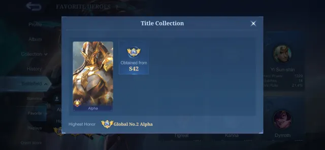 100 STARS | GLOBAL 2 HERO, Sale, Rank: Mythical Immortal, Level: 11, Win Rate: 61%, Heroes: 44, Skins: 41