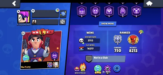 Large number of Old skins, 62500 trophies, 95 brawlers, 34 primes
