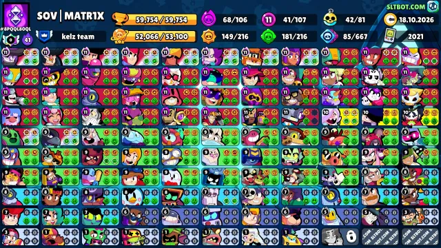 🌌 TOP ACCOUNT 59.7k+ TROPHIES | 107/107 characters, 59754 trophies, 107 brawlers, 28 primes