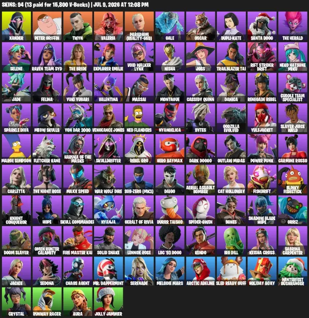Petter Griffin Xander Juice wrld Spider Gwen Joss Godzilla Evolved Chaos Agent Aura, Sale, skins 94