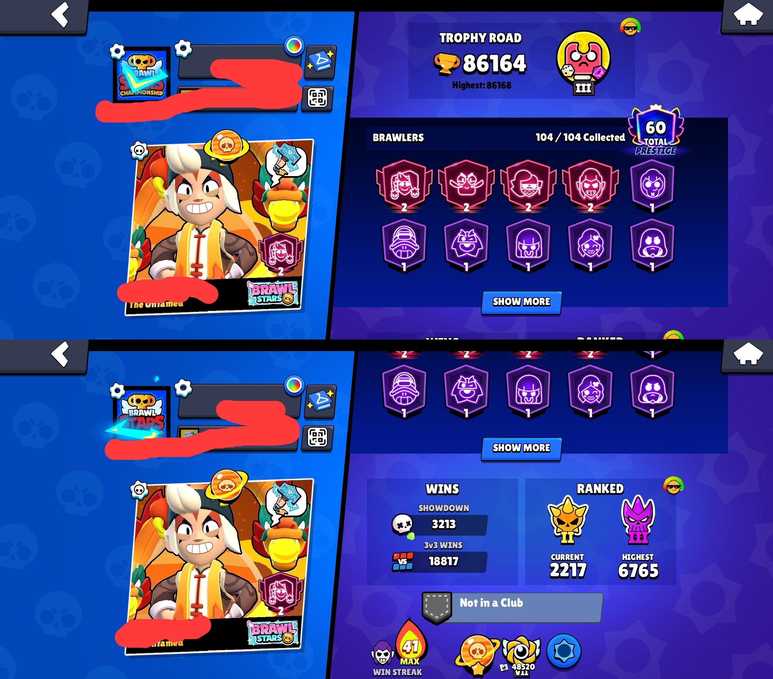 🏆𝟱𝟮𝐊🏆【GOLD MORTIS】👤89/1O4👤𝟮𝟭𝟬 SKINS~18k💎❰+ROYALE 10K🏆❱📹VIDEO REVIEW📹, trophies 52000, brawlers 89, primes 19