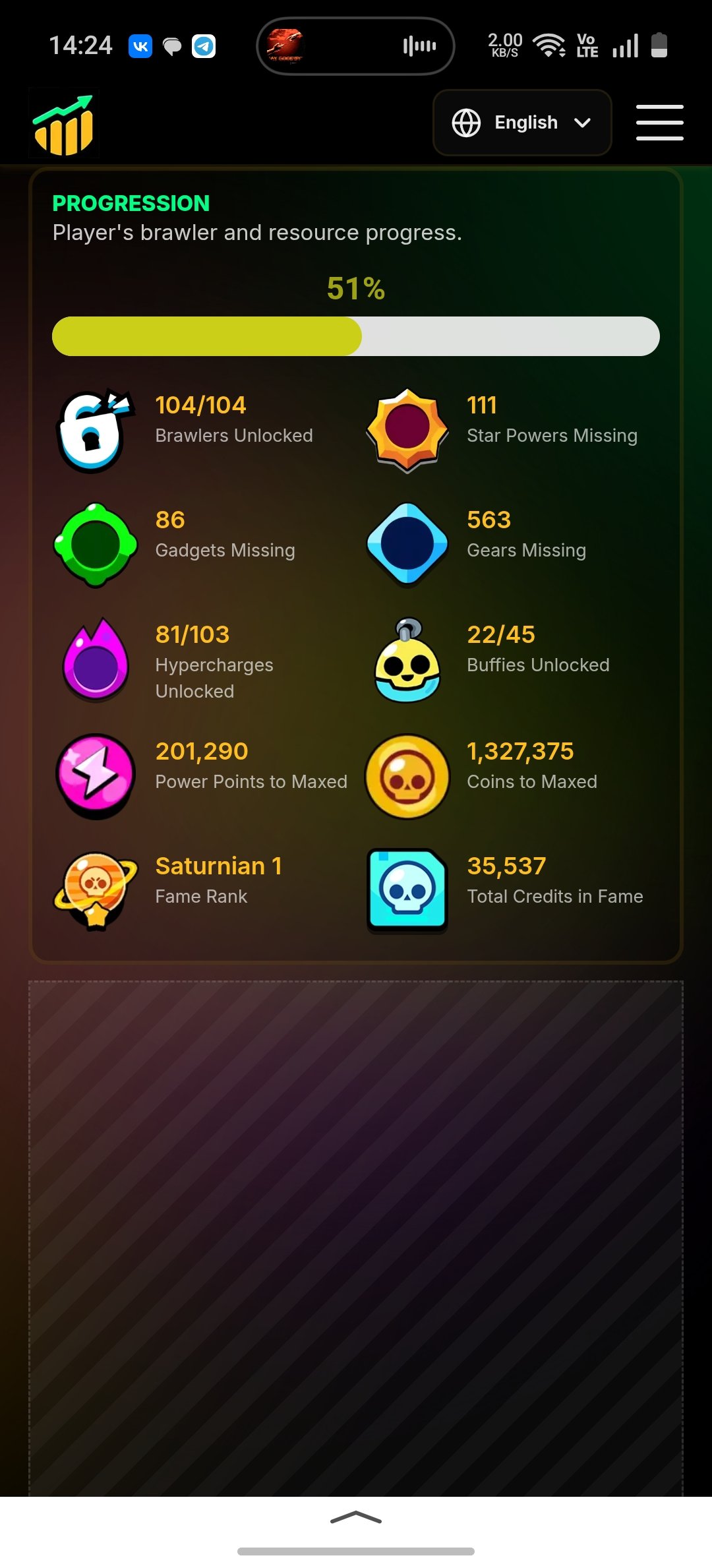 🤩Top account for the main🤩, trophies 74000, brawlers 104, primes 49