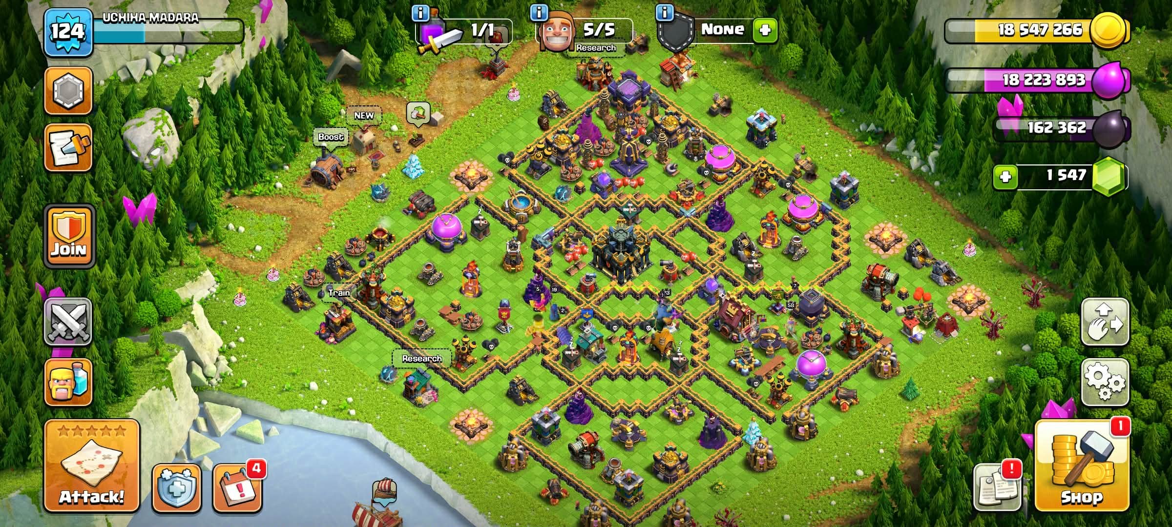 TH 17 👑Strong Level Wall👑(BK50,AQ58,MN46,GW33,RC19)🔰1500+ Gems🔰124 XP✨Buyer Email, 18 TH Main Village, 8 TH Builder