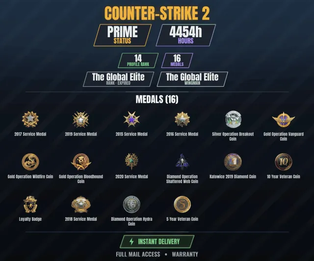 【CS2 Prime👑4400h✨16 medals】 Diamond coin of the Hydra operation, Diamond coin of the Shattered Web operation, Sale, With inventory, Has PRIME