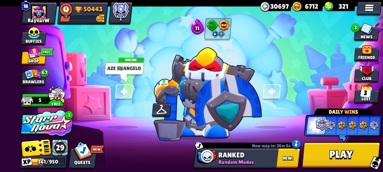 🏆50K🏆 18 PRIME🏆 2 BP🎨👤101/103👤🎨 35 CHARACTERS 11 POWER⚡️61 WITH HYPER🏰, trophies 50443, brawlers 101, primes 18