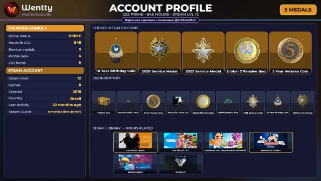 🔥 [CS2 PRIME] +5 RARE MEDALS: 10 YEAR ANNIVERSARY — 2018 | +1 GAME | FULL ACCESS #4BQZLV, Sale, With inventory, Has PRIME
