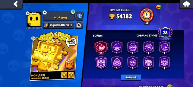 Account with almost 55000 trophies, 28 primes, I will send all the screenshots you request, 55000 trophies, 97 brawlers, 28 primes
