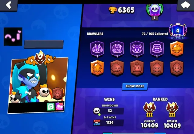 ACCOUNT WITH THIRD MASTER (10409 ELO) AND THREE-TIME MASTER🔥3 MASTER, 6365 trophies, 72 brawlers, 4 primes
