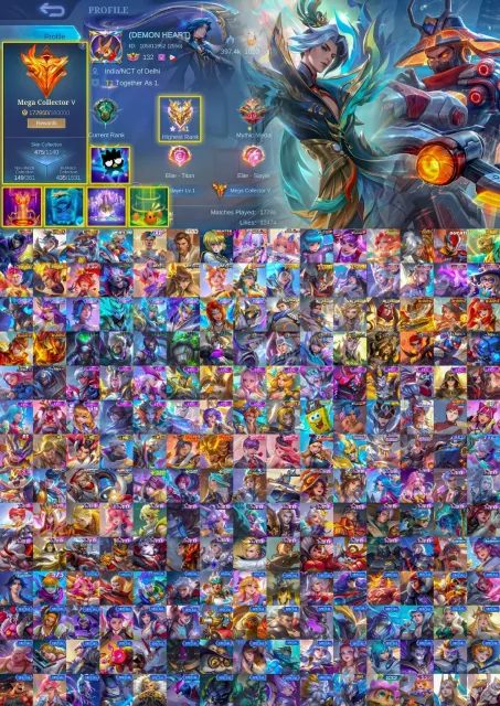Ling,Yss,Julian,Roger,Alu,Martis Good collections checkout., Продажа, Ранг: Эпик, Уровень: 132, Процент побед: 52%, Герои: 133, Облики: 475