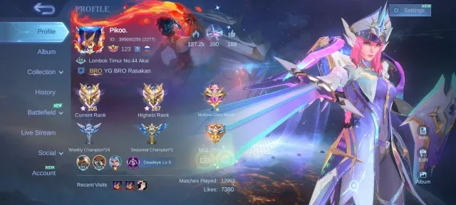 💚Legend Freya💚Aspirant Guinevere,KOF Aurora-Guinevere,Prime Beatrix-Claude,LuckyBox(4)💚, Sale, Rank: Mythical Immortal, Level: 126, Winrate: 57%, Heroes: 133, Skins: 381