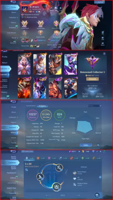Lunox Legend ☁️ Fluffy Dream 🧪 Experiment 21 🦅 Hawkwatch 💀 Bone Flamen 👻 Soul Reaver, Продажа, Ранг: Мифический, Уровень: 92, Процент побед: 51%, Герои: 133, Облики: 270