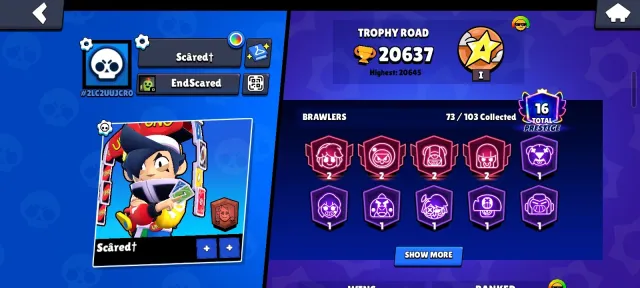 🏆20600 VERY GOOD ACCOUNT, OF 4 2 PRIME, 🏆 THE BEST ACCOUNT FOR ITS PRICE🏆, trophies 20600, brawlers 73, primes 17