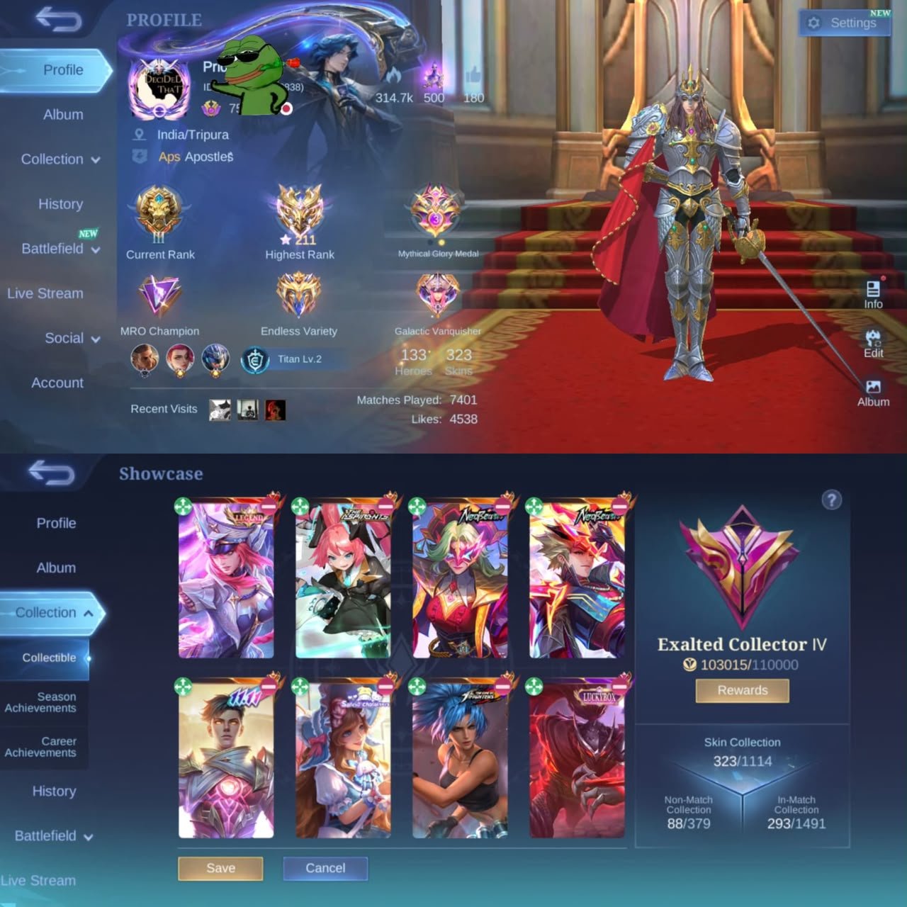 🏆 211 Stars 👑 Freya Legend 🦾 Ling Neobeast 🌟 Pharsa Neobeast 💖 Layla Aspirant 🎭 Gusion 11.11, Sale, Rank: Mythical Immortal, Level: 75, Winrate: 60%, Heroes: 133, Skins: 323