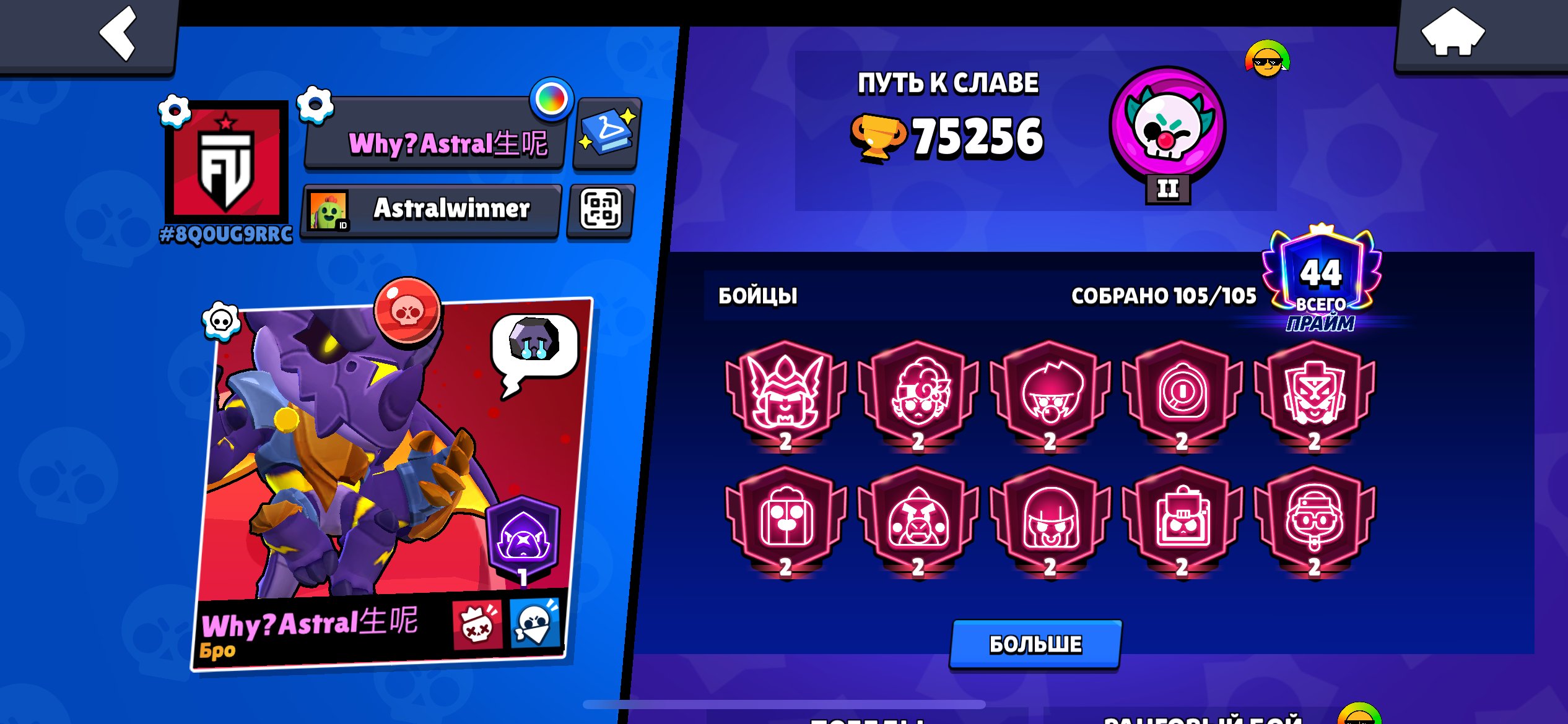 zzzzzzzzzzzzzzzshdjfjsjfd, trophies 74500, brawlers 105, primes 44