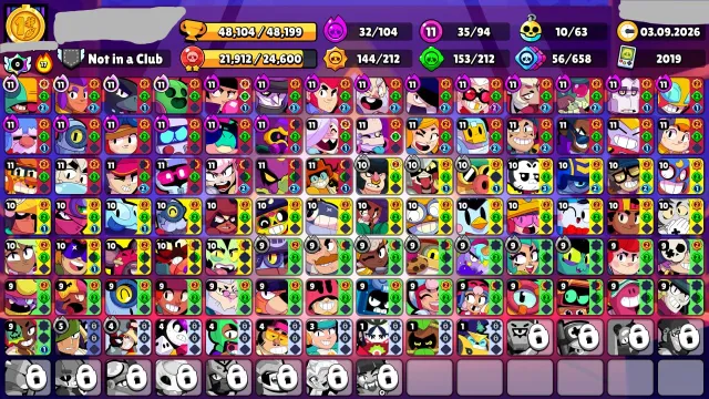 🤍48k🤍94/106🤍35 11 POWER🤍32 HYPER🤍225 SKINS🤍NINJA TARA🤍10 BUFFY🤍, 48000 trophies, 94 brawlers