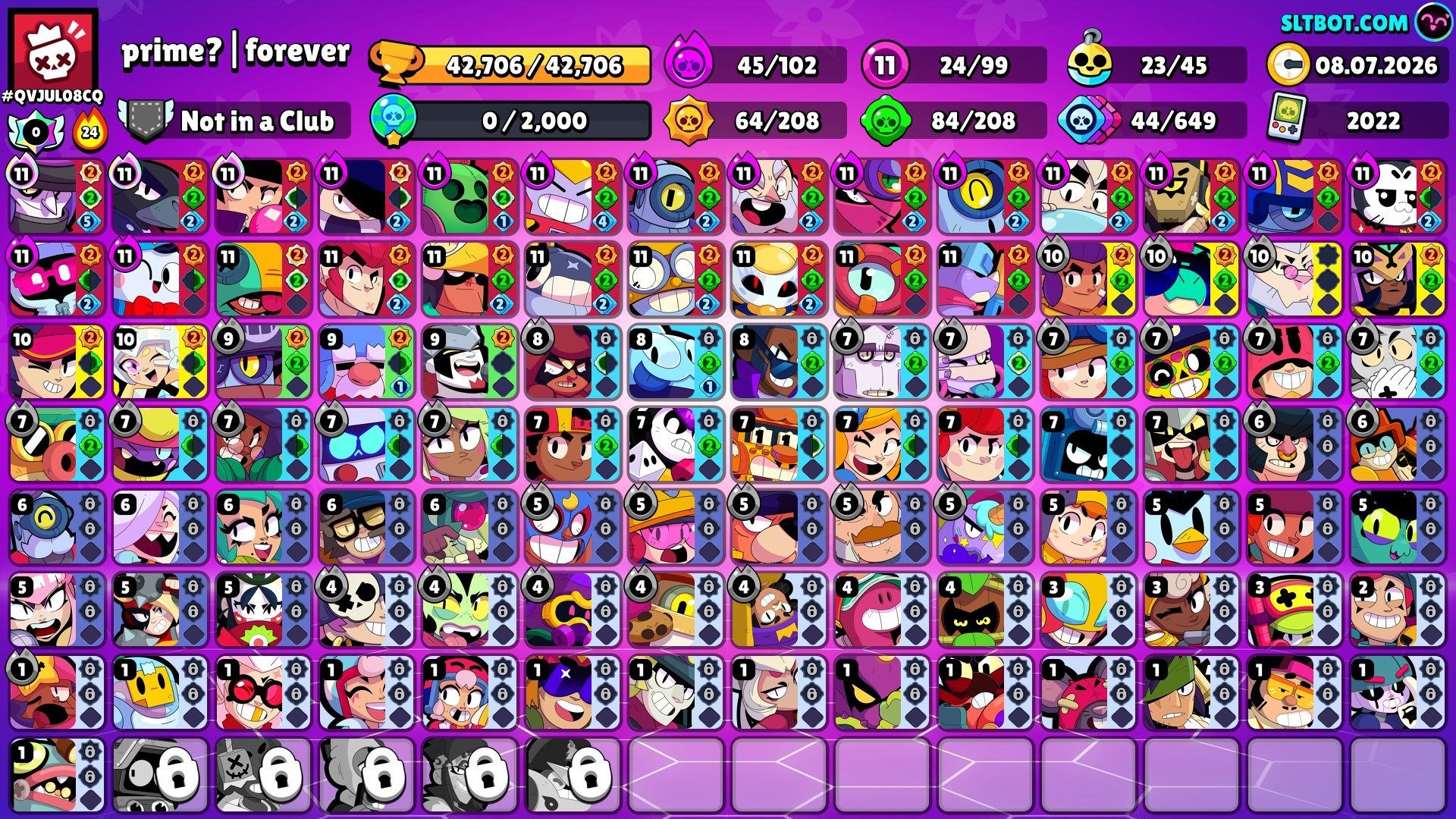 🔥 Personal Brawl Stars Account for Sale | 42,706 Trophies | 99/104 Brawlers | 177 Skins, trophies 42706, brawlers 99, primes 22