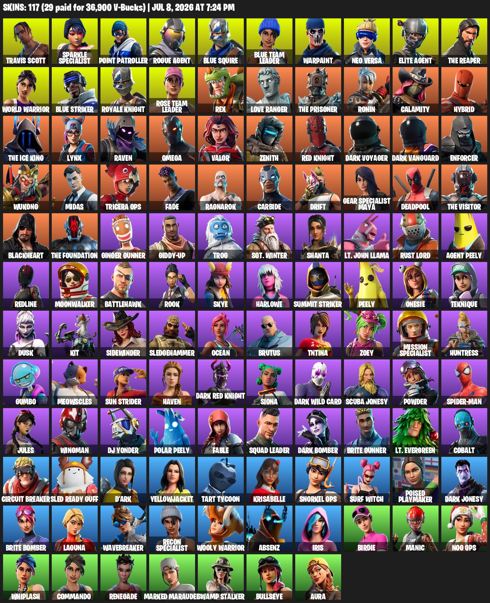 OG⚡️117 SKINS🌙TRAVIS SCOTT🌎TAKE THE L+FLOSS🌍OLD PVE☄️OFFLINE 950+ DAYS⭐️FULL ACCESS🌙, Sale, skins 117