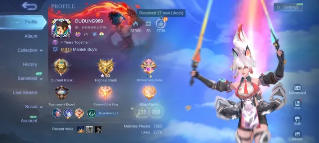 SAFE & CHEAP | EMBLEM MAX, NATALIA COLLECTOR & HAVE 31 EPIC SKIN, Продажа, Ранг: Легенда, Уровень: 104, Процент побед: 49%, Герои: 133, Облики: 203