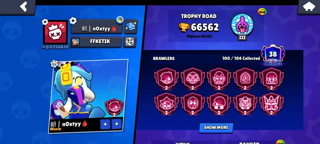 🟧⬛[66K+ CUPS]⬛🟧 [many skins]🟧⬛[10 second primes]⬛🟧[AUTO OUTPUT.⬛🟧, trophies 66559, brawlers 100, primes 38