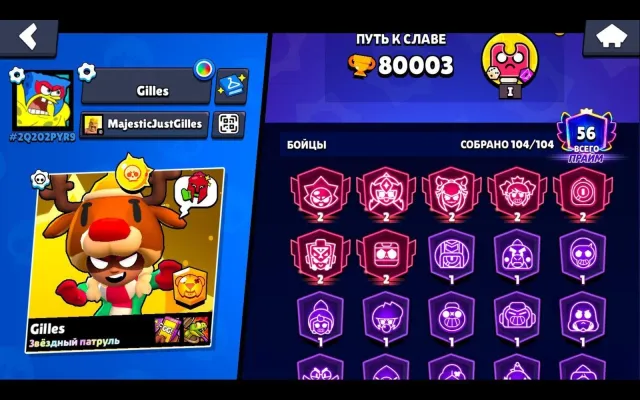80,000 cups 104 of 104 20 BP 450 ALL FULL OLD ACC TRADER 2018 70,000 BLINGS, trophies 80000, brawlers 104, primes 56