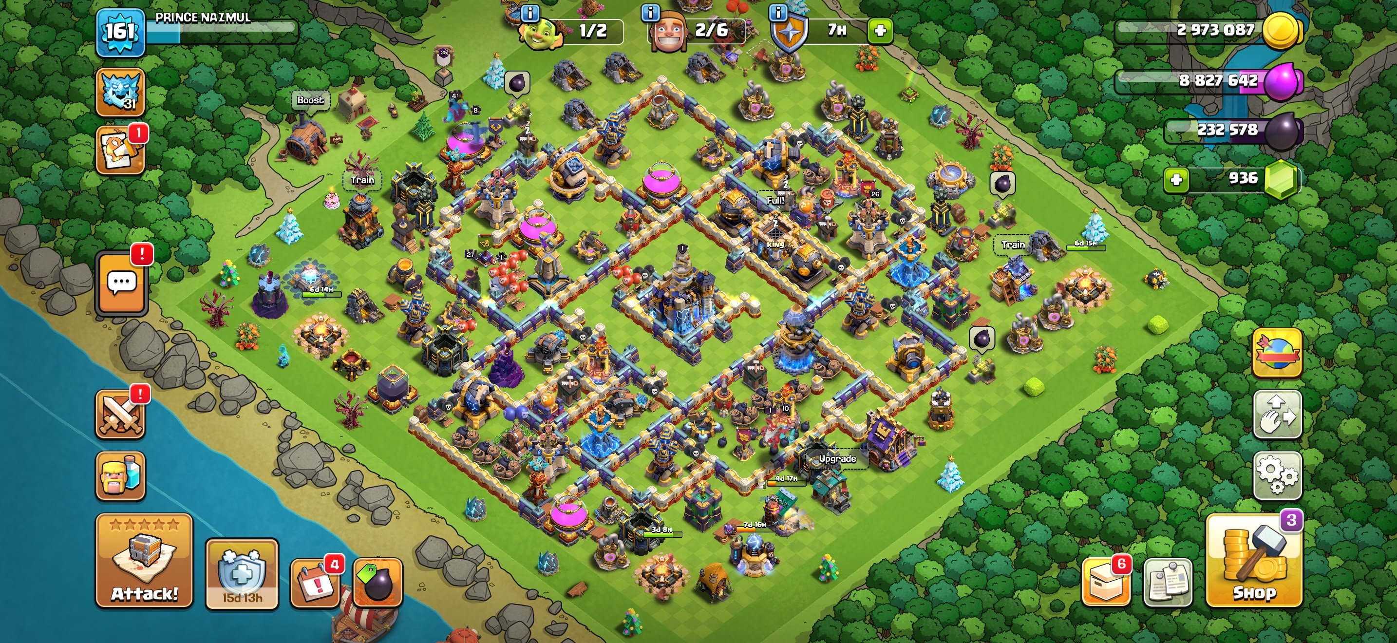 ▣ TH 18 Full Max Defense ▣ All Walls Level 17 ▣ Many Max Troops ▣ Many Max Pets ▣ 8x Epic, 18 TH Main Village, 10 TH Builder