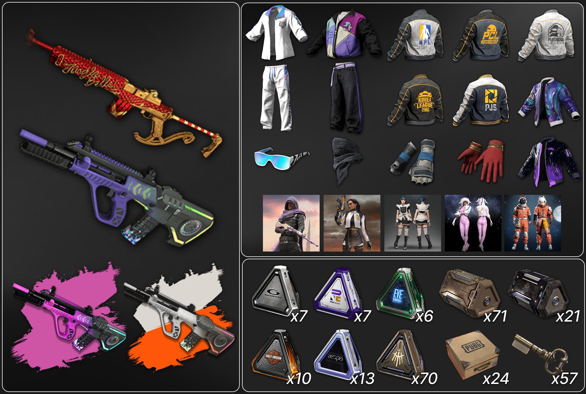 💖[PROGRESSIVE] NEON DREAM AUG + 2x CHROMA (MAGENTA + WHITE) + YULE SLEIGH MINI14💖🔥230 CHESTS🔥, No BATTLEGROUNDS Plus