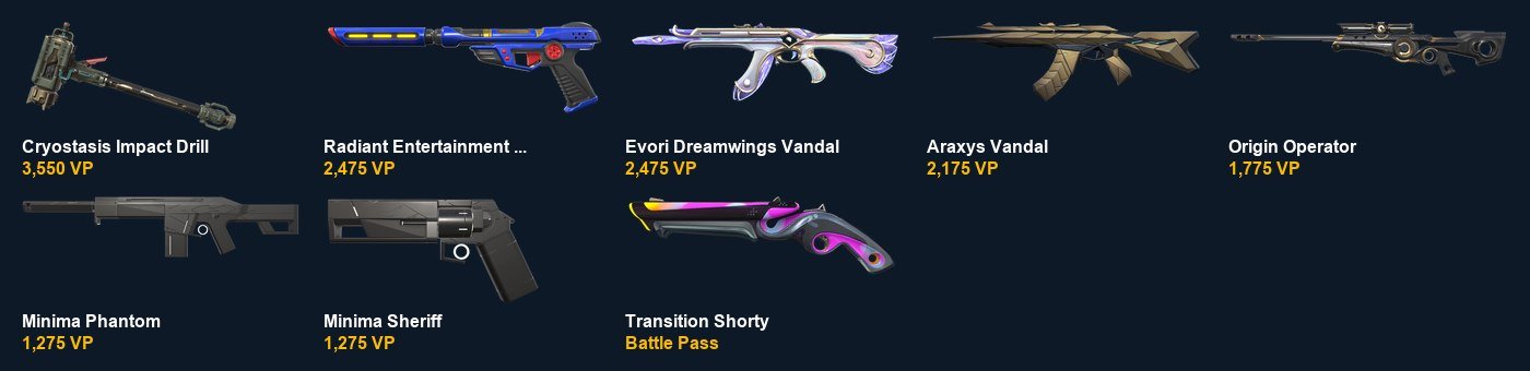 VA3422 EU EU | Gold 3 | Evori Dreamwings Vandal+Araxys Vandal+Origin Operator+Minima Sheriff", Sale, Gold 3, Agents: 17, Skins: 8
