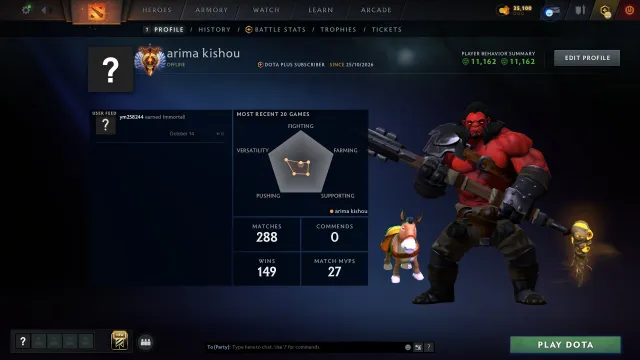 ♡ 5736 MMR · РОДНАЯ ПОЧТА · 100% ГАРАНТИЯ · АВТОВЫДАЧА♡, Продажа, 5736 MMR, 11162 порядочности, 11162 вежливости, 287 матчей, 216 часов