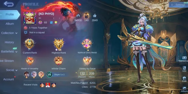 ⚜️ COLLECTOR NATALIA ✨ COVENANT LESLEY ⚽ NEYMAR JR BRUNO 🔰 3 LIGHTBORN 💠 23 EPIC SKIN 📧 TAKE EMAIL, Продажа, Ранг: Легенда, Уровень: 68, Процент побед: 49%, Герои: 132, Облики: 205