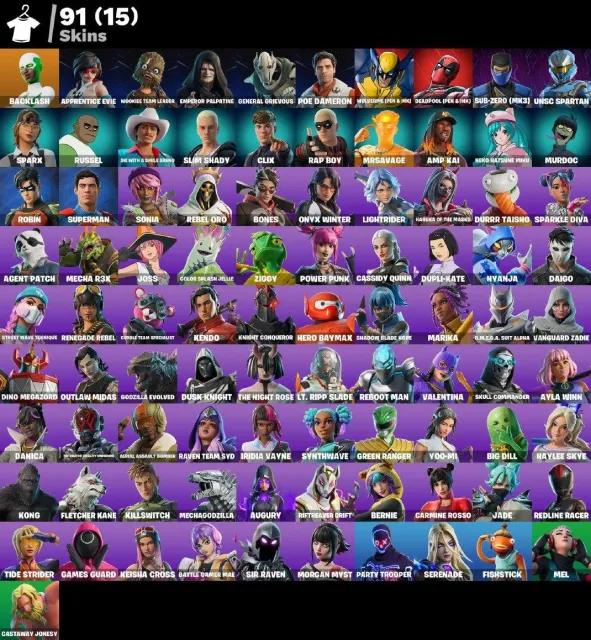 🟣 91 СКІН 🟣 2104 РІВЕНЬ 🟣 0 VB 🟣 Backlash🟣Apprentice Evie🟣Wookiee Team Leader🟣Emperor Palpatine🟣G, Продаж, скіни 91
