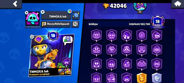 Good account, 42046 trophies, 102 brawlers, 18 primes