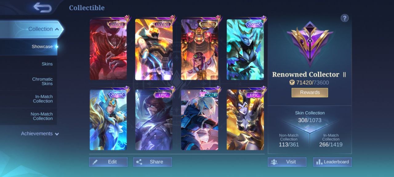 🚀 308 skins > Collector Jawhead > LUCKY Hayabusa > Gatotkaca > 36 Dulex > Max hero emblem > Snowman recall > MC 123