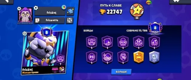 account and supercell ID (email change in just a couple of minutes), 22000 trophies, 75 brawlers, 8 primes