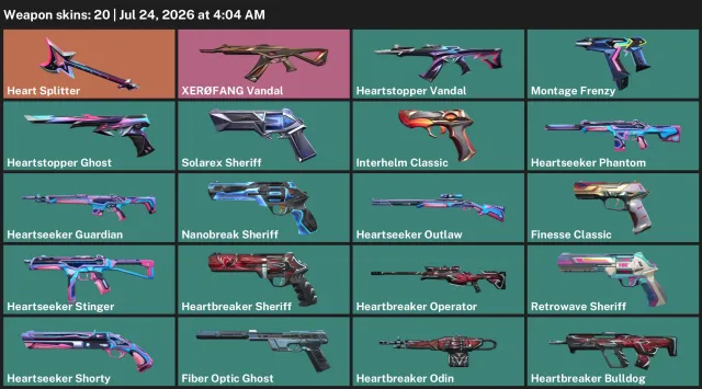 🎀✨20 SKIN✨🎀Heart splitter🕵️ Vandal "XERØFANG"🕵️💖RATING OPEN💎💖DATA FROM MAIL♾️, Sale, Silver 2, Agents: 14, Skins: 20