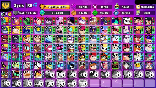 🏆43000🏆⚔️14x11 POWER⚔️🌸MOTRA EVA🌸⭐BYRON FRANK⭐🎀JANET TRICKY🎀🌊CAPTAIN CARL🌊🌸UPGRADE JANET🌸, 43316 trophies, 88 brawlers, 22 primes