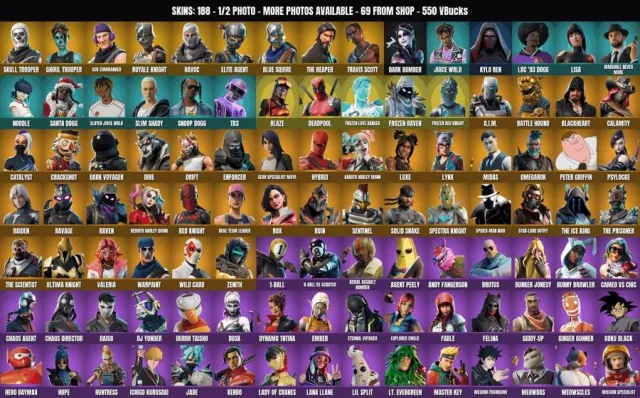 [PC/XBOX] 188 ск🔥Squelette🔥Péon-vampire🔥Travis Scott🔥Hache en caramel🔥Tueur d'âmes🔥Reconnaissance, Vente, skins 188