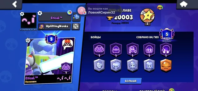 account with rare skins account since 2019, 20000 trophies, 84 brawlers, 5 primes