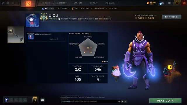 ⚪️⚫️⚪️【2743 MMR】【~100% CONFIDENCE】⚪️【NATIVE EMAIL】【DOTA+】【7004 HONOR】⚫️⚪️【Auto-Delivery】⚫️, Sale, 2743 MMR, 7004 honor, 7004 politeness, 232 matches, 232 hours