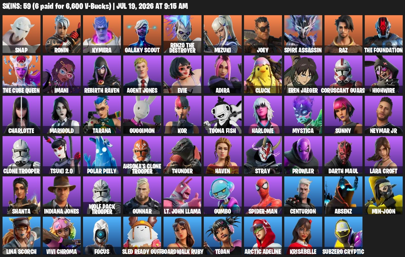 Fortnite account with 59 character skins | Fast automatic delivery and buyer support, Sale, skins 59
