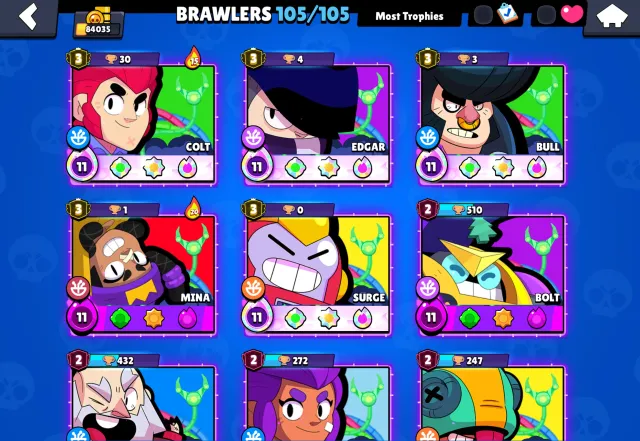 🏆 ЖИРНЫЙ АКК BRAWL STARS | ПИН MATCHERINO | ПРО РАНГ | 2 КОРОЛЯ ФРЕНКА | РЕДКИЕ СКИНЫ 🏆, 84044 кубков, 105 бравлеров, 75 праймов