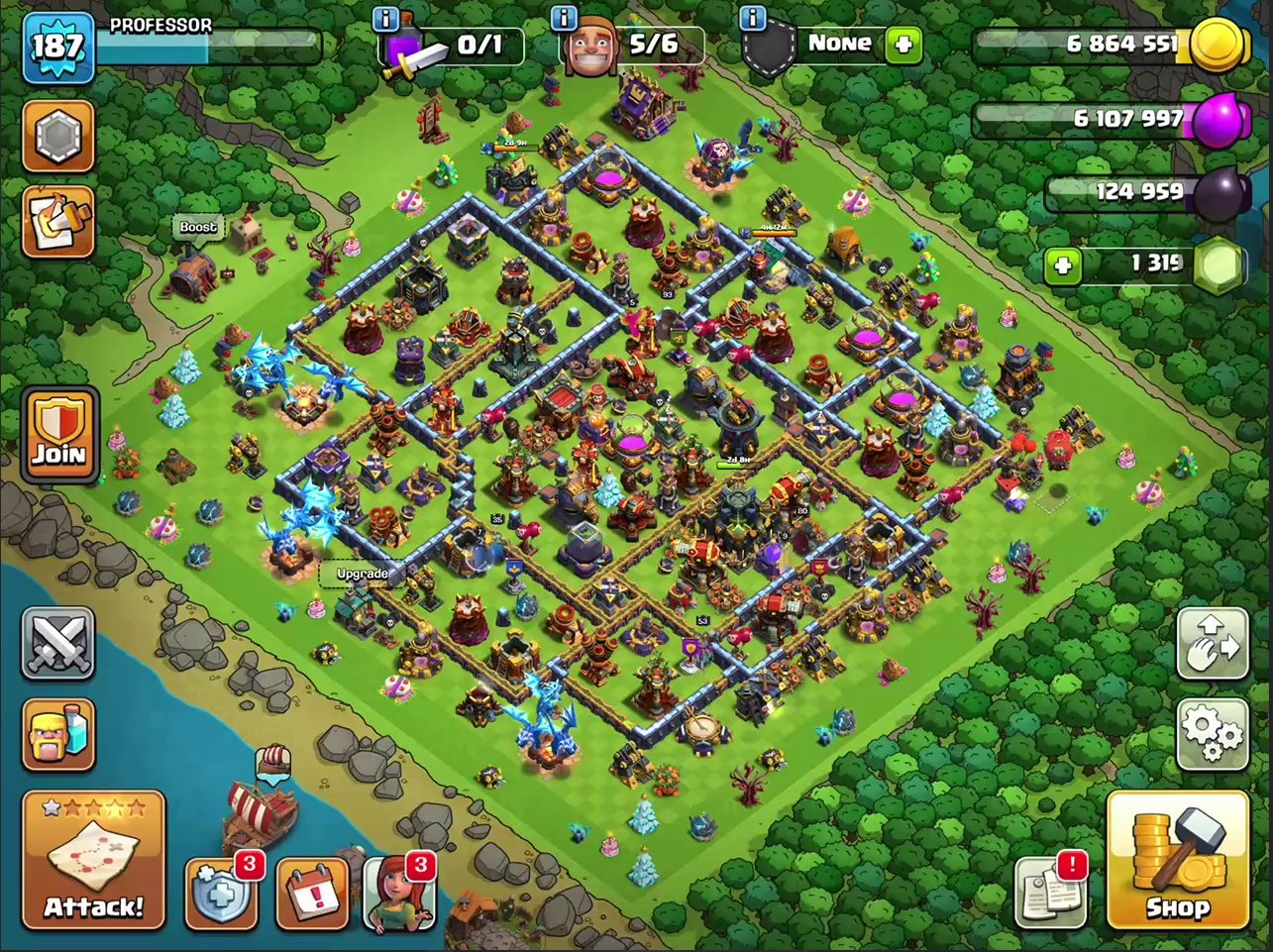 🏠17TH 45%🏠💯LVL 187💯💎1319 GEMS💎👑HEROES 80/93/53/35/35👑🧙♂️7 HEROES SKINS + 4Design🧙♂️👷Worker 6👷, 17 TH Main Village