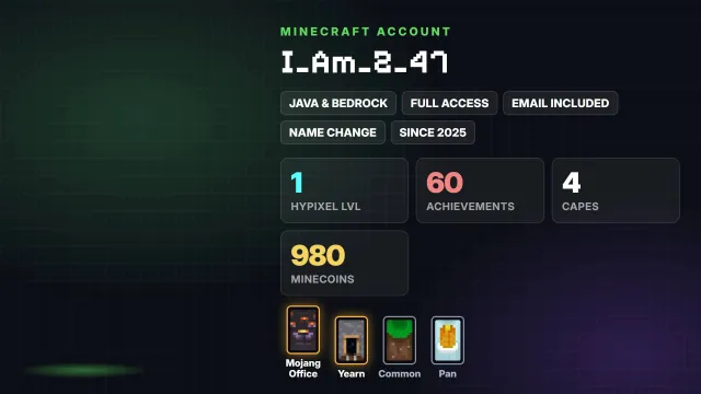 🦸 Плащи (4): Mojang Office,Yearn,Common,Pan ✅ Java & Bedrock & полный доступ, Продажа, Все данные по аккаунту