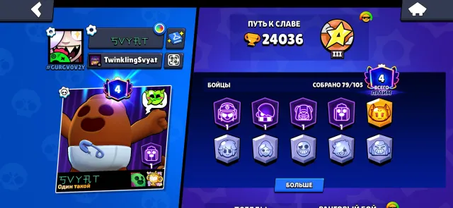 🏆Perfect account for beginners and pro players🎮, 24036 trophies, 79 brawlers, 4 primes