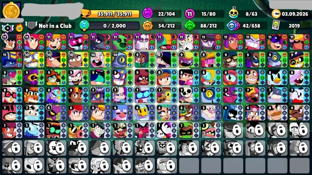 🤍35k🤍80/106🤍15 11 POWER🤍22 HYPER🤍145 SKINS🤍12 TITLES🤍8 BUFFS🤍, 35000 trophies, 80 brawlers